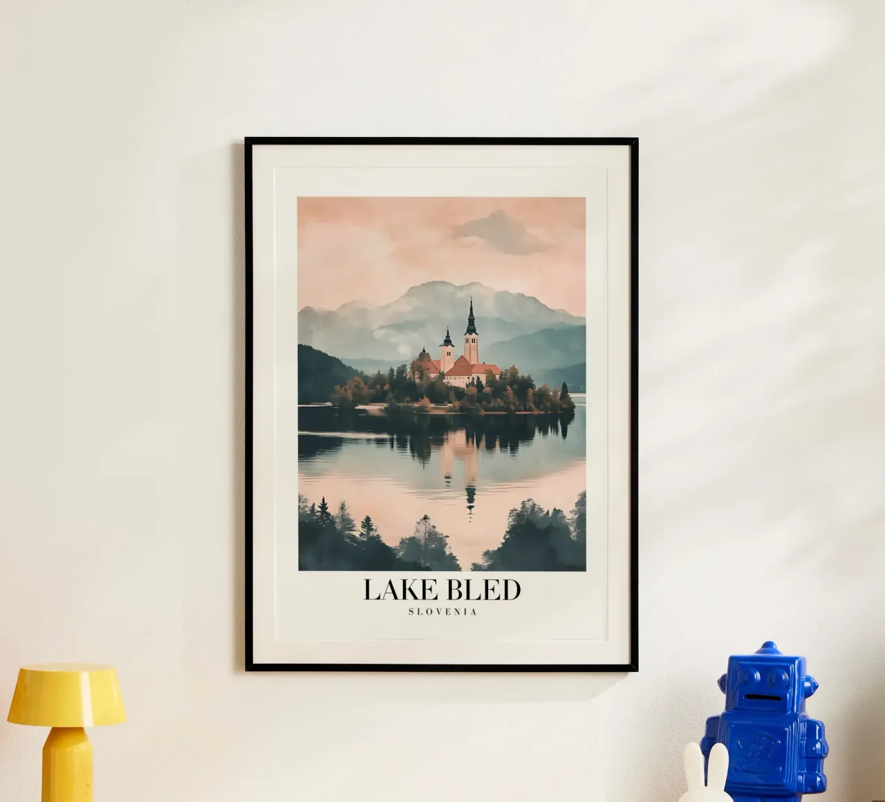 Insel Bled See Kirche Kunstdruck - Slowenien Ansicht Poster mit Aluminium Rahmen von homdeco