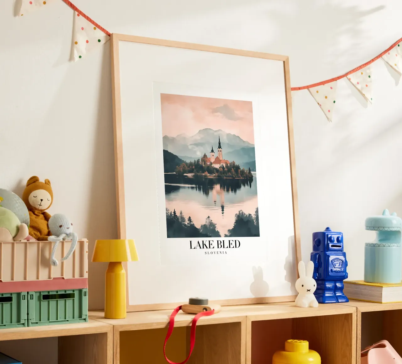 Insel Bled See Kirche Kunstdruck - Slowenien Ansicht Poster mit Aluminium Rahmen von homdeco