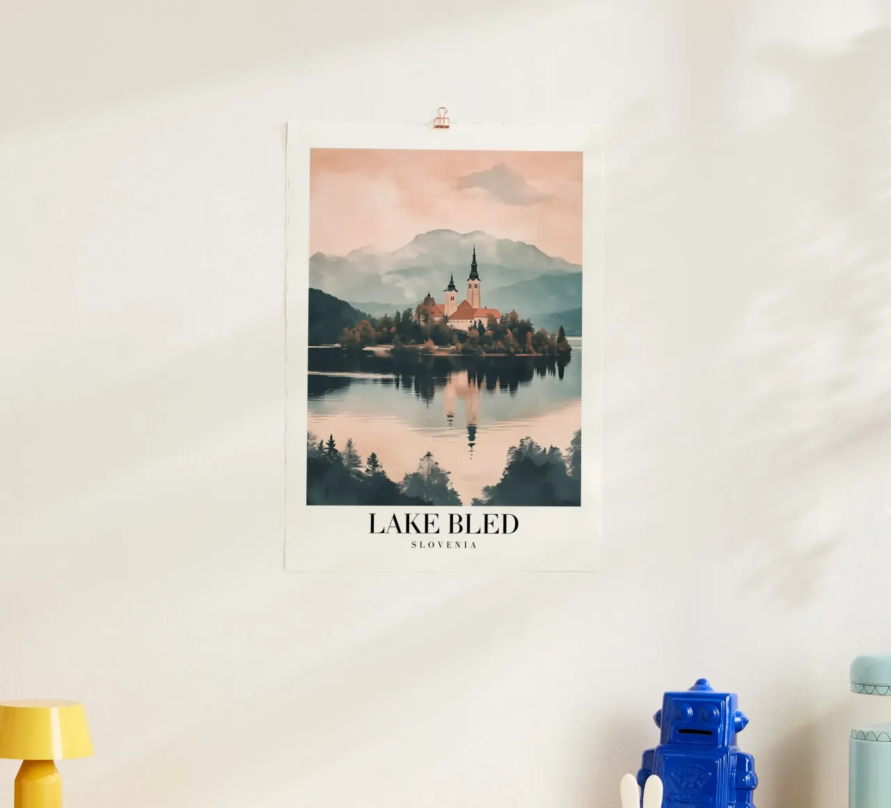Insel Bled See Kirche Kunstdruck - Slowenien Ansicht Poster mit Aluminium Rahmen von homdeco