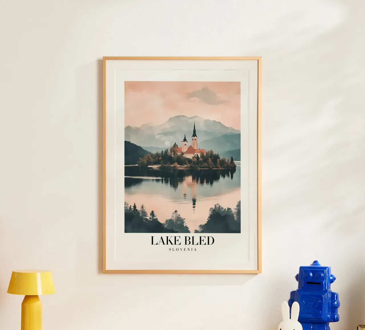 Insel Bled See Kirche Kunstdruck - Slowenien Ansicht Poster mit Aluminium Rahmen von homdeco