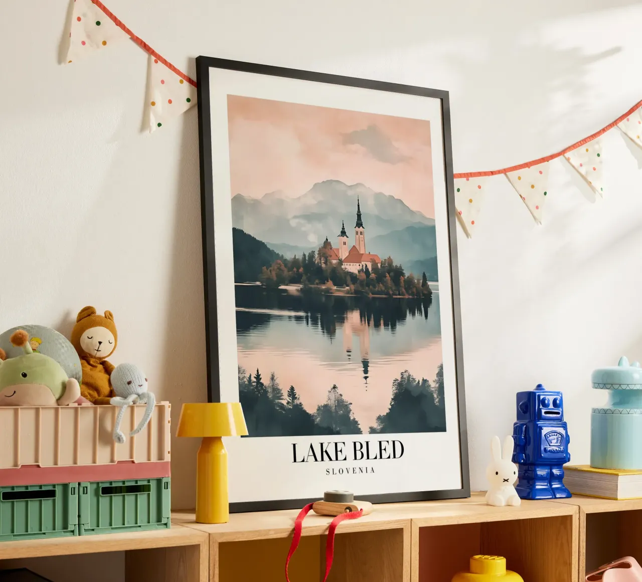 Insel Bled See Kirche Kunstdruck - Slowenien Ansicht Poster mit Aluminium Rahmen von homdeco