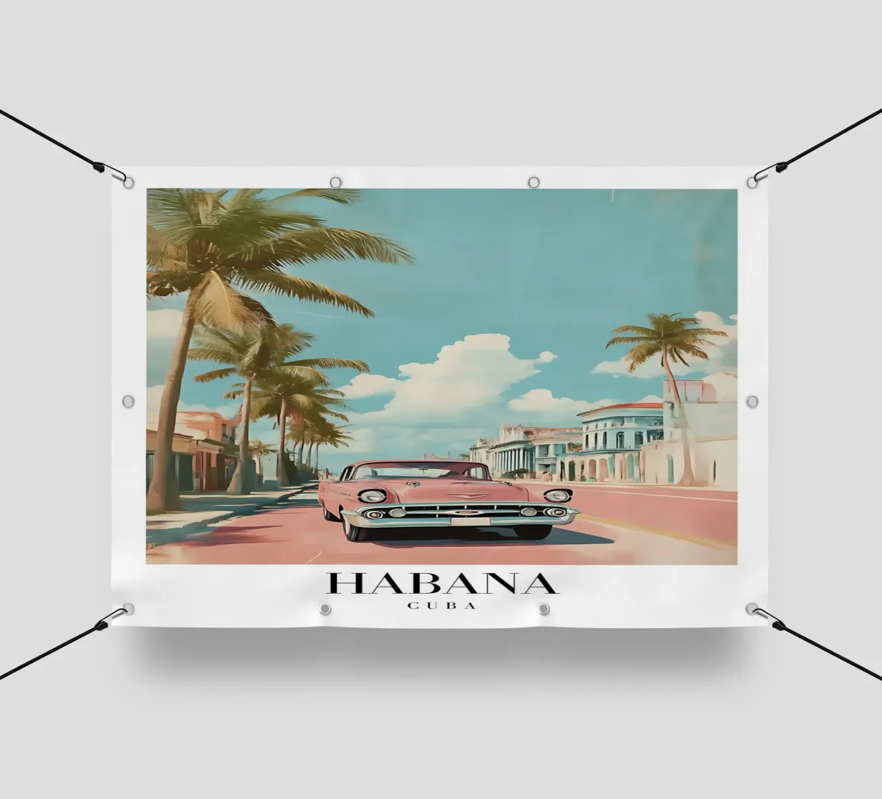 Stampa d'arte su auto d'epoca dell'Avana - Cuba Retro Scene telo in pvc da homdeco