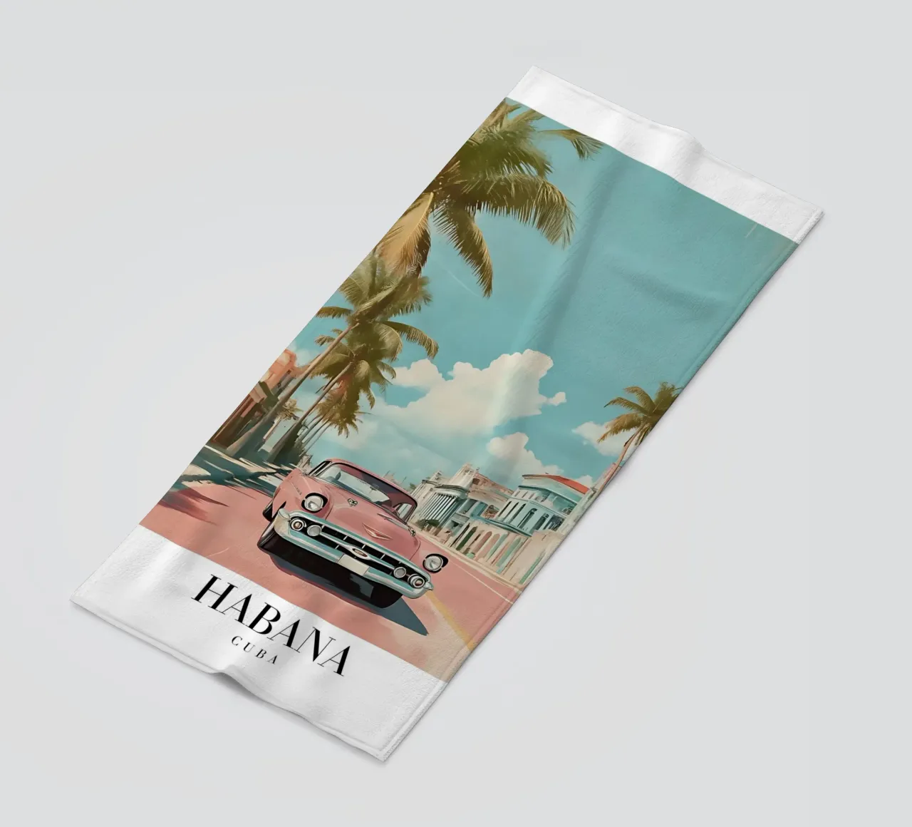 Stampa d'arte su auto d'epoca dell'Avana - Cuba Retro Scene telo mare da homdeco