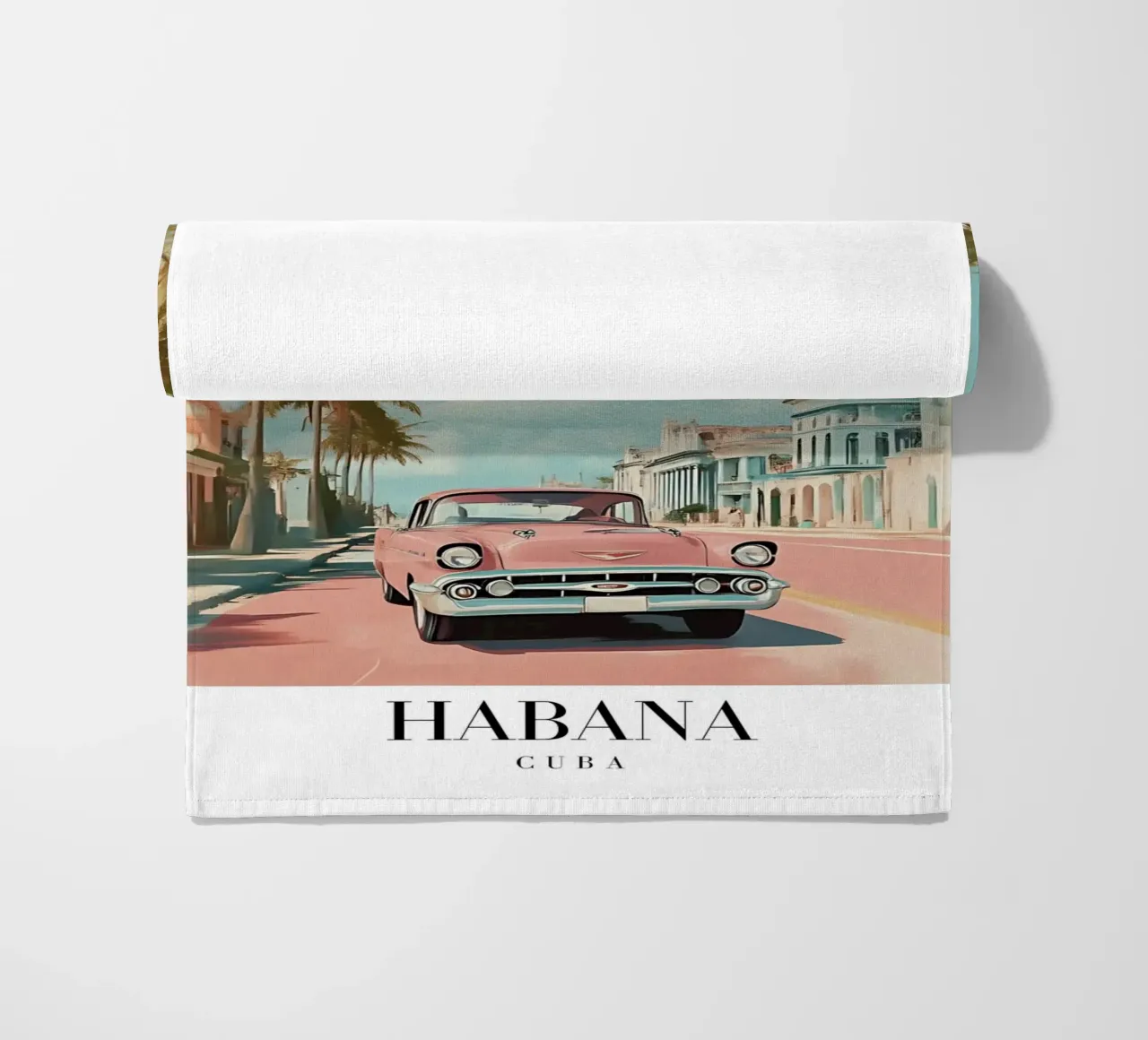 Stampa d'arte su auto d'epoca dell'Avana - Cuba Retro Scene telo mare da homdeco