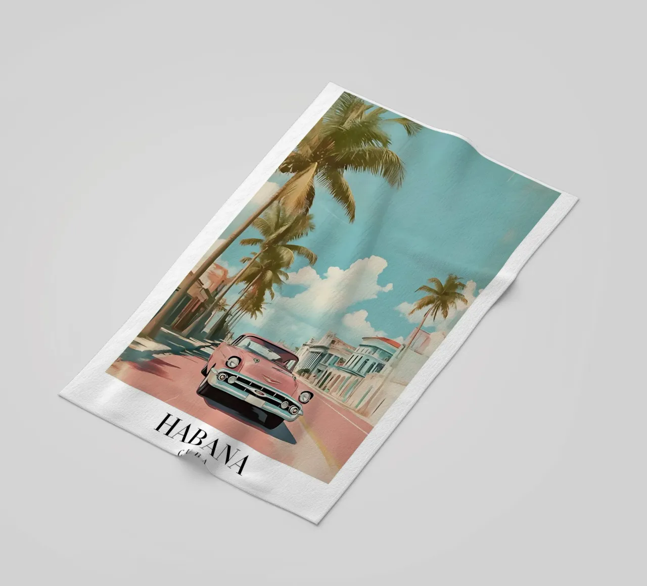 Stampa d'arte su auto d'epoca dell'Avana - Cuba Retro Scene telo mare da homdeco