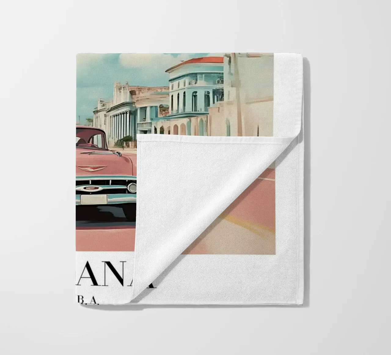 Stampa d'arte su auto d'epoca dell'Avana - Cuba Retro Scene telo mare da homdeco