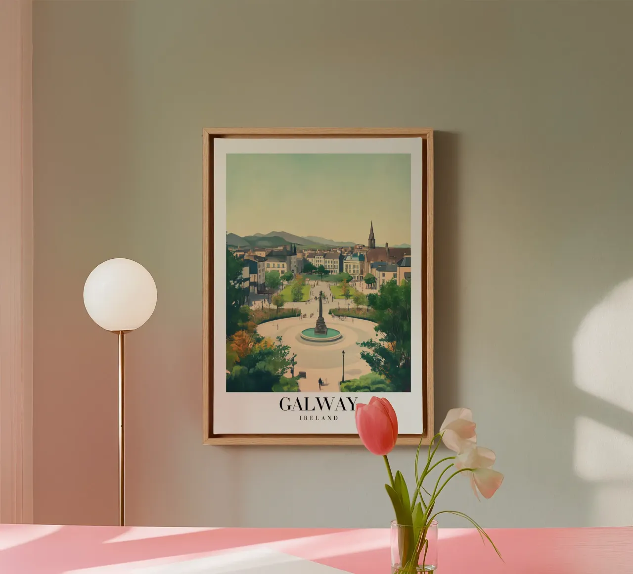 Galway Stadsgezicht Kunstdruk - Ierland Historisch Plein canvas met Baklijst van homdeco