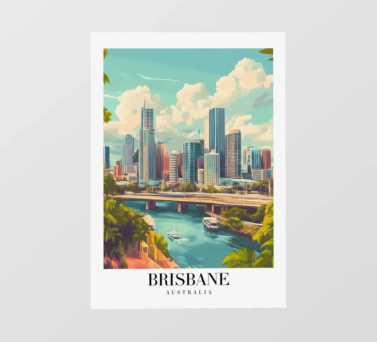 Brisbane Skyline Art Print - River City Australia photo wallpaper by homdeco