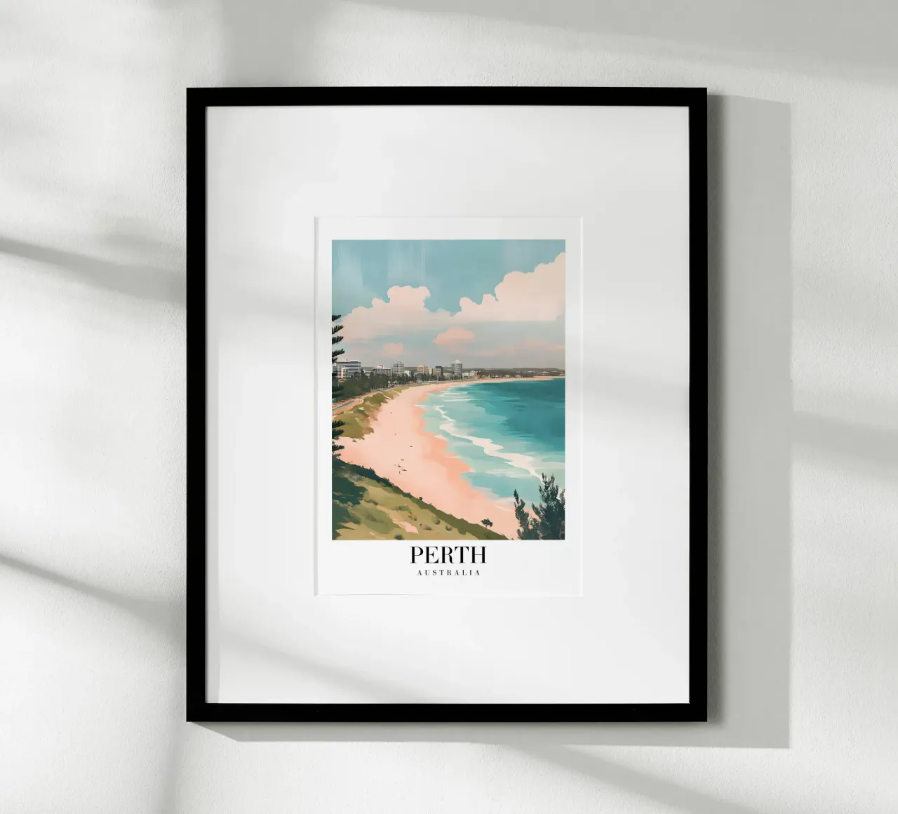 Perth Strand Kunstdruk - Australische Kuststad poster met kunststof frame van homdeco