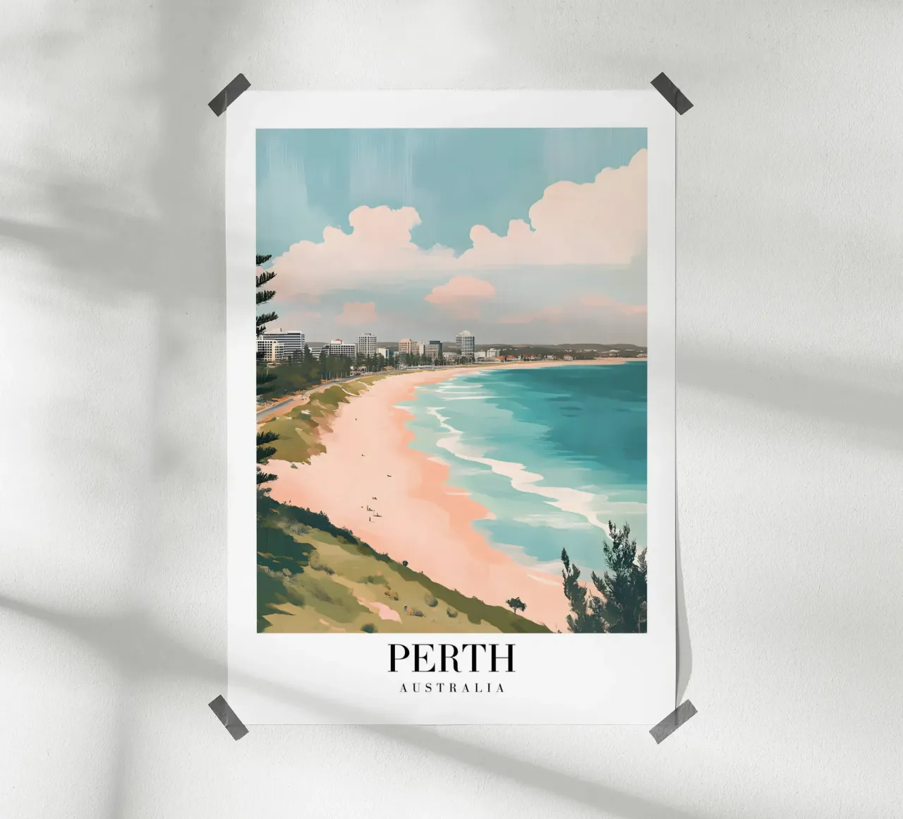 Perth Strand Kunstdruk - Australische Kuststad poster met kunststof frame van homdeco