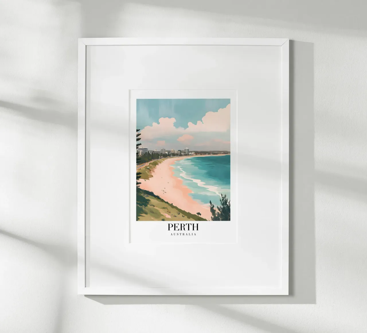 Perth Strand Kunstdruk - Australische Kuststad poster met kunststof frame van homdeco
