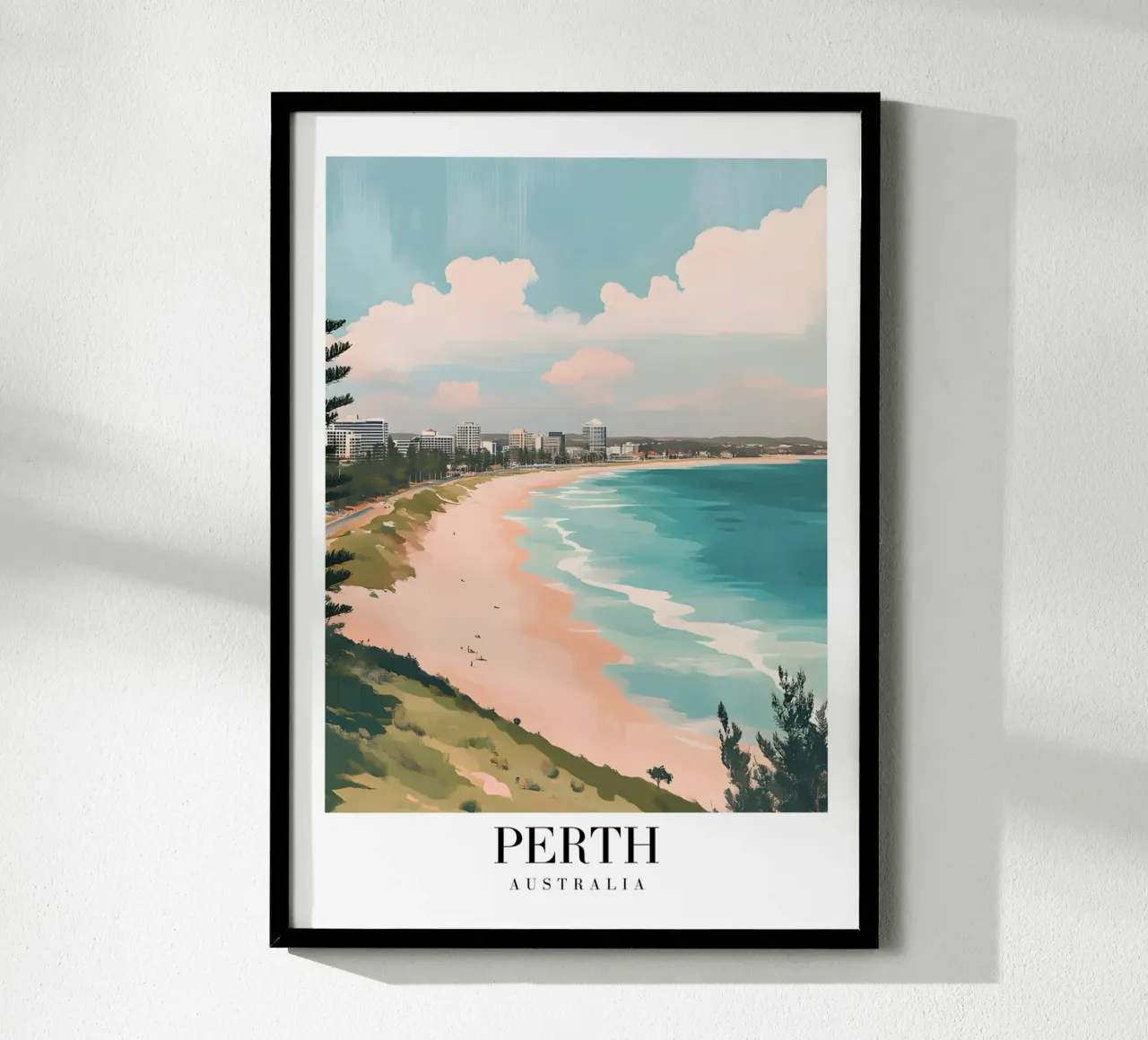 Perth Strand Kunstdruk - Australische Kuststad poster met kunststof frame van homdeco