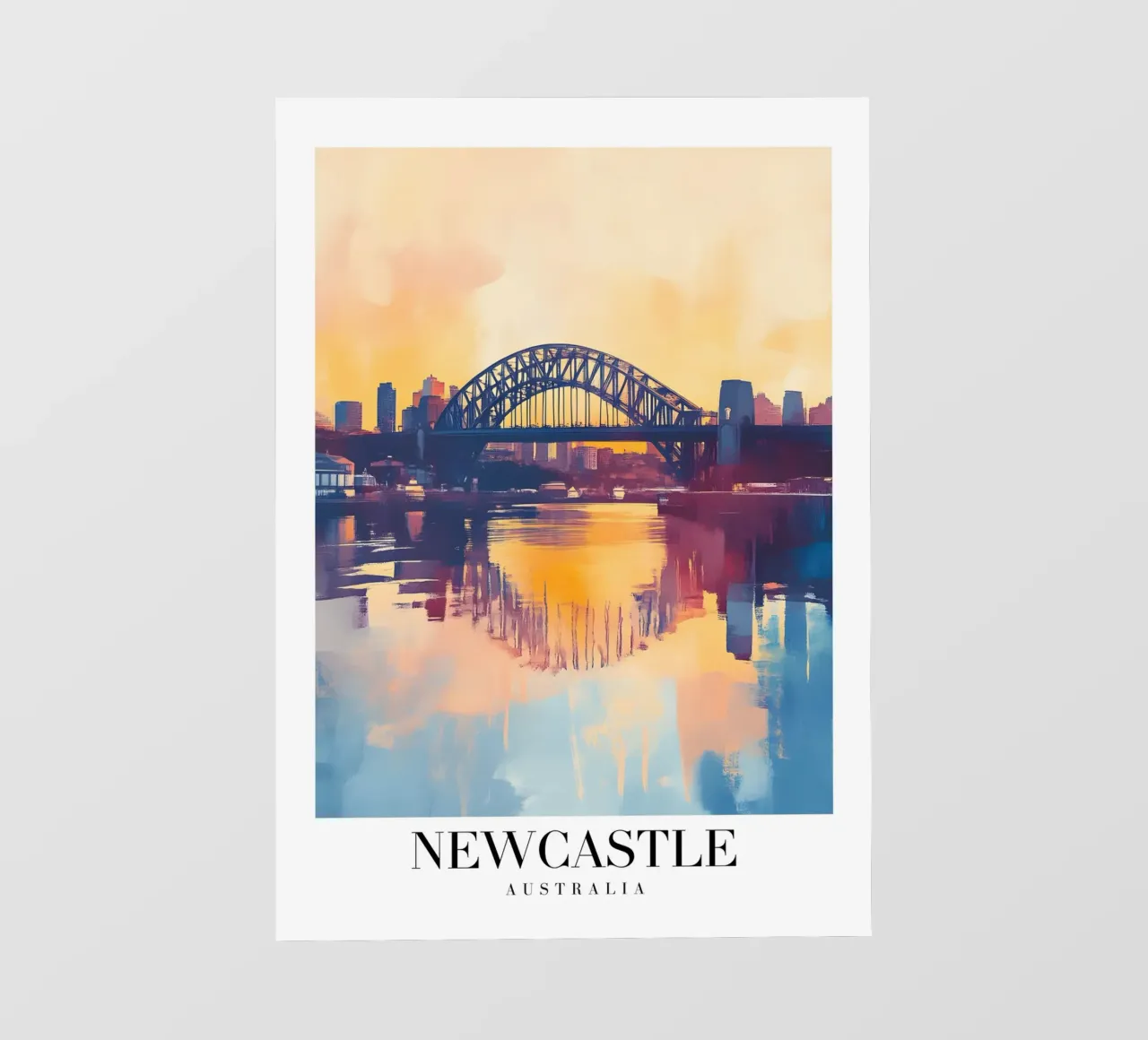 Newcastle Bridge Art Print - Australian Harbour City backlit film by homdeco