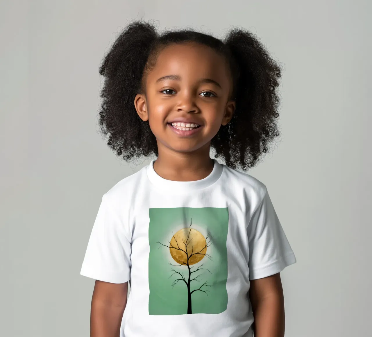 Golden sun in front of a tree, abstract painting kids t-shirt by RB-Digital-Paintings