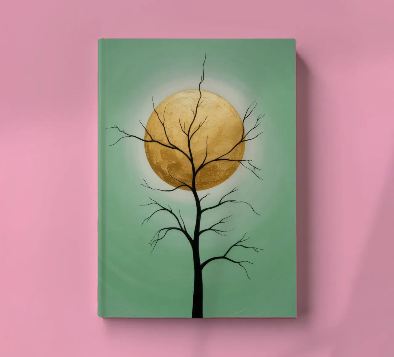 Golden sun in front of a tree, abstract painting notebook by RB-Digital-Paintings