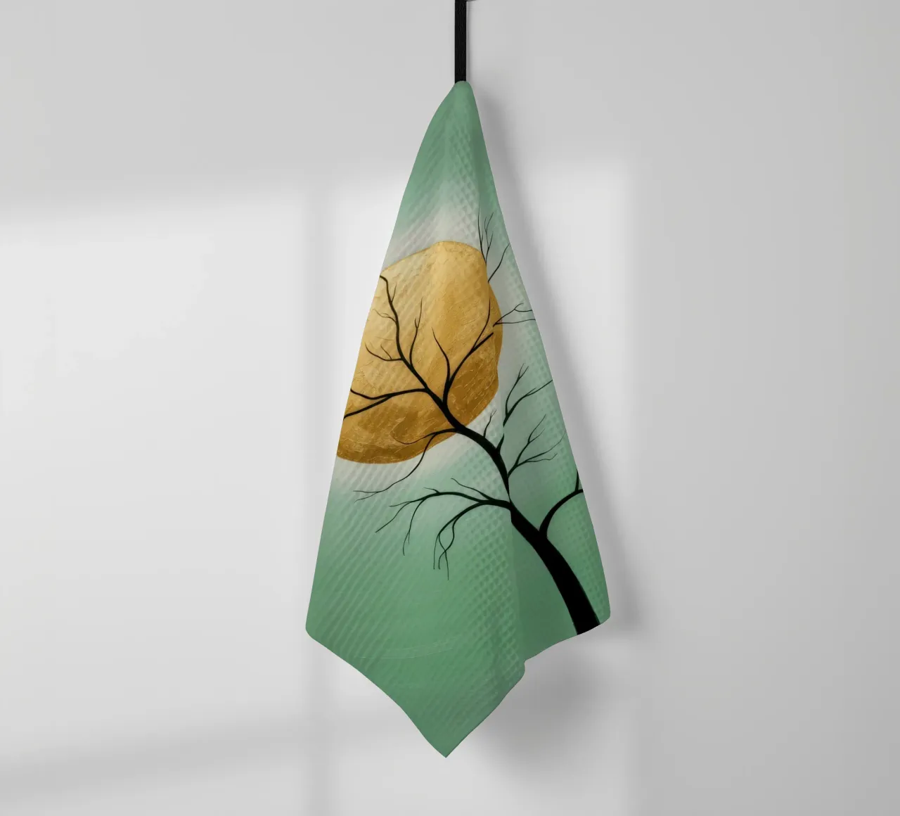 Soleil doré devant un arbre, peinture abstraite torchon de RB-Digital-Paintings