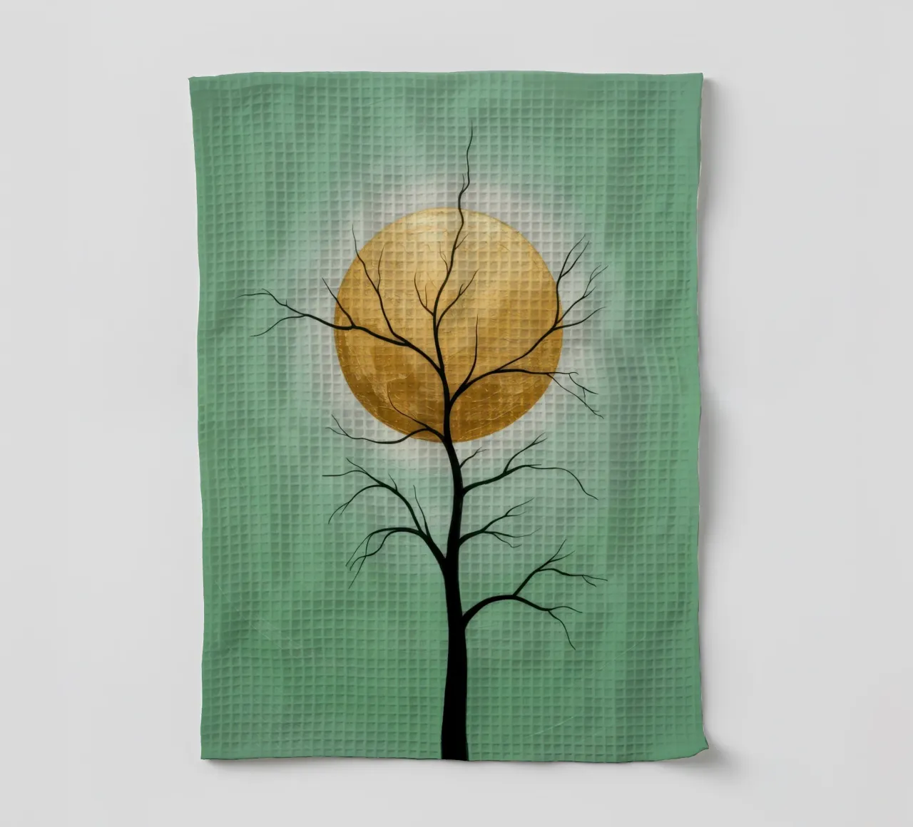 Soleil doré devant un arbre, peinture abstraite torchon de RB-Digital-Paintings