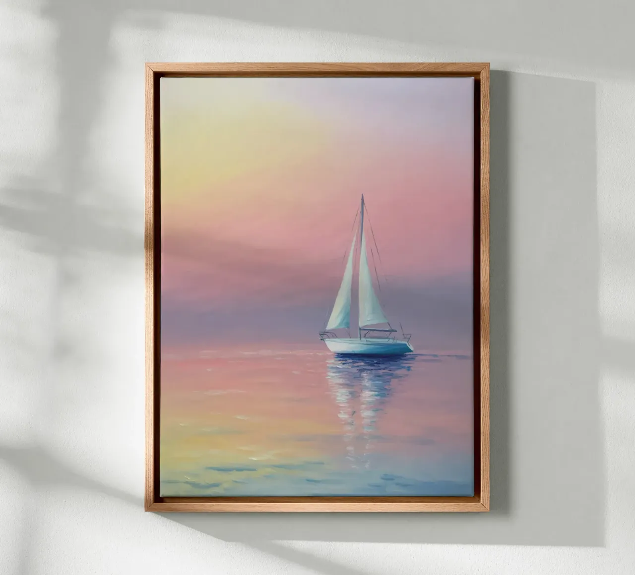 Zeildroom in het avondlicht - Pastelschilderij met jacht canvas met Baklijst van RB-Digital-Paintings
