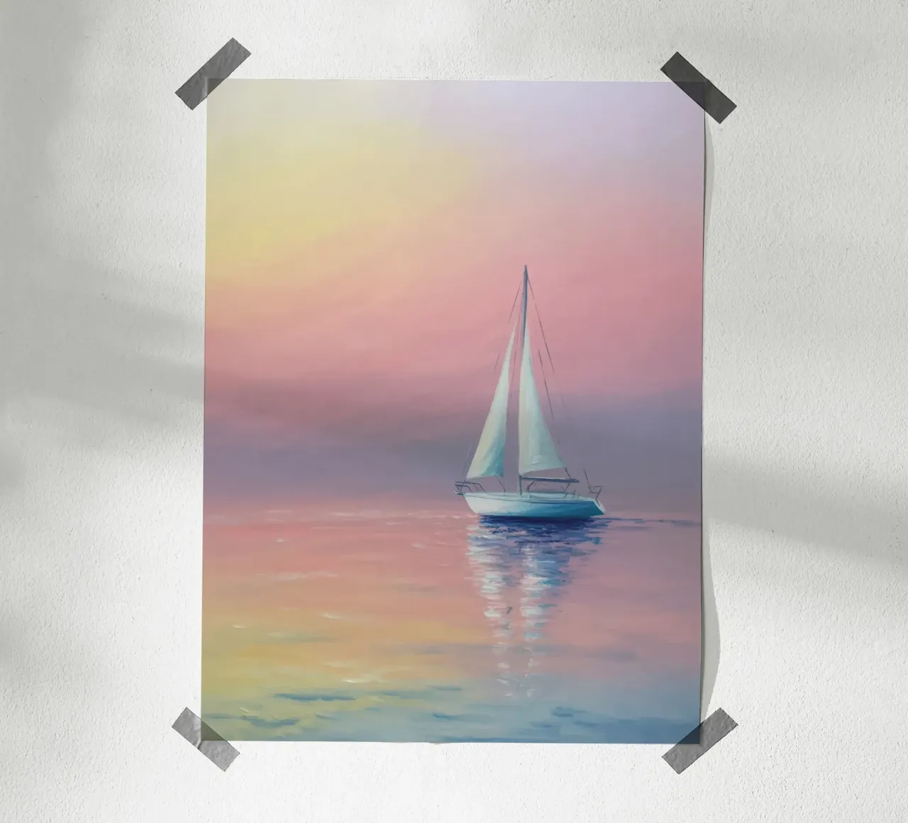 Sogno di navigazione nella luce della sera - Pittura a pastello con yacht poster da RB-Digital-Paintings