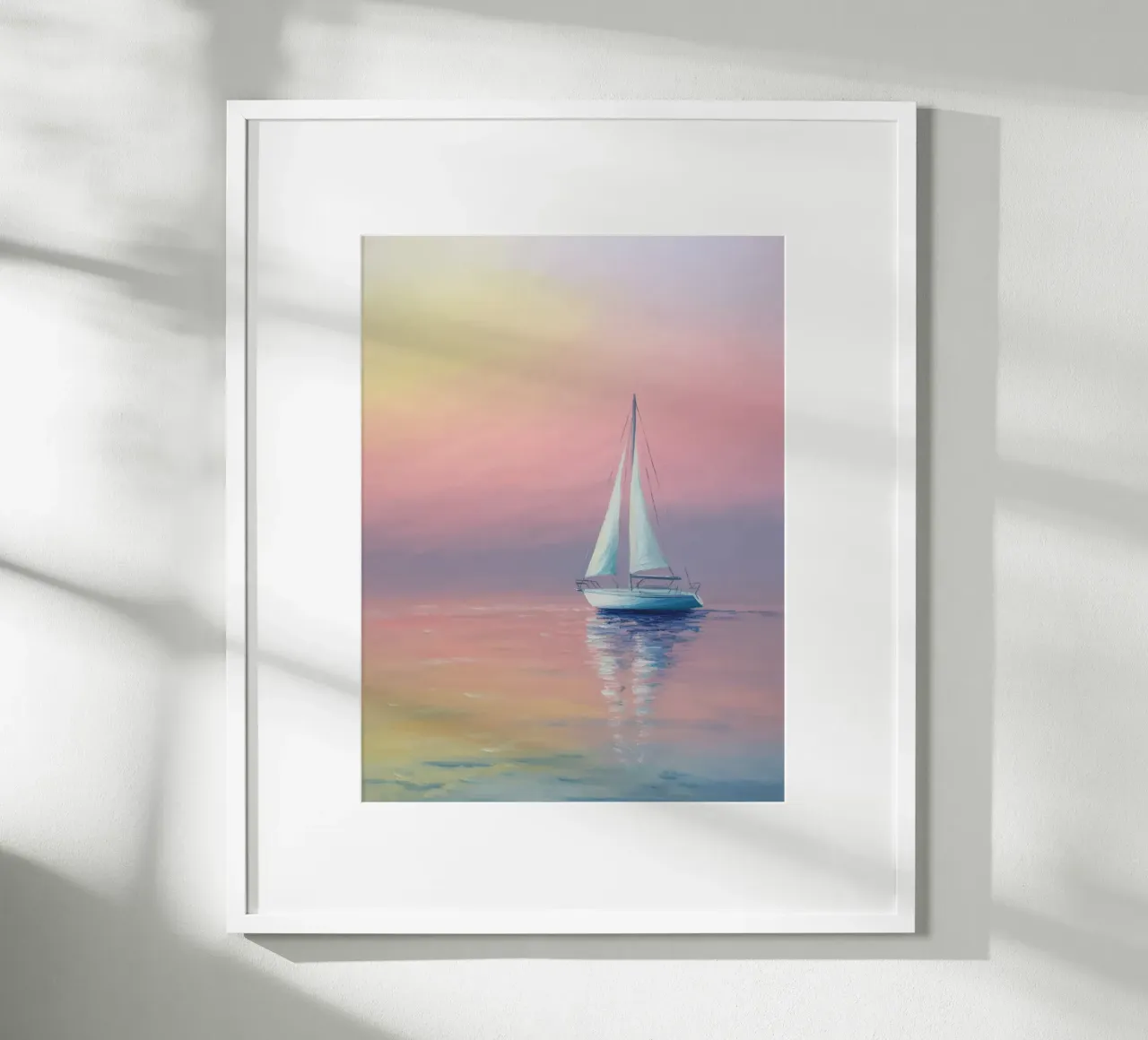 Sogno di navigazione nella luce della sera - Pittura a pastello con yacht poster da RB-Digital-Paintings