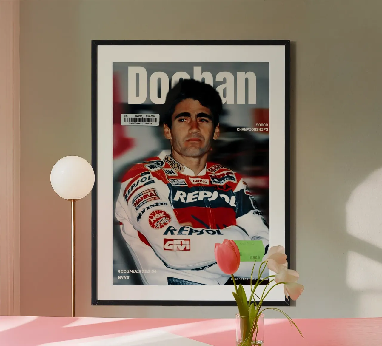 Mick Doohan poster con telaio in legno da Low poly art