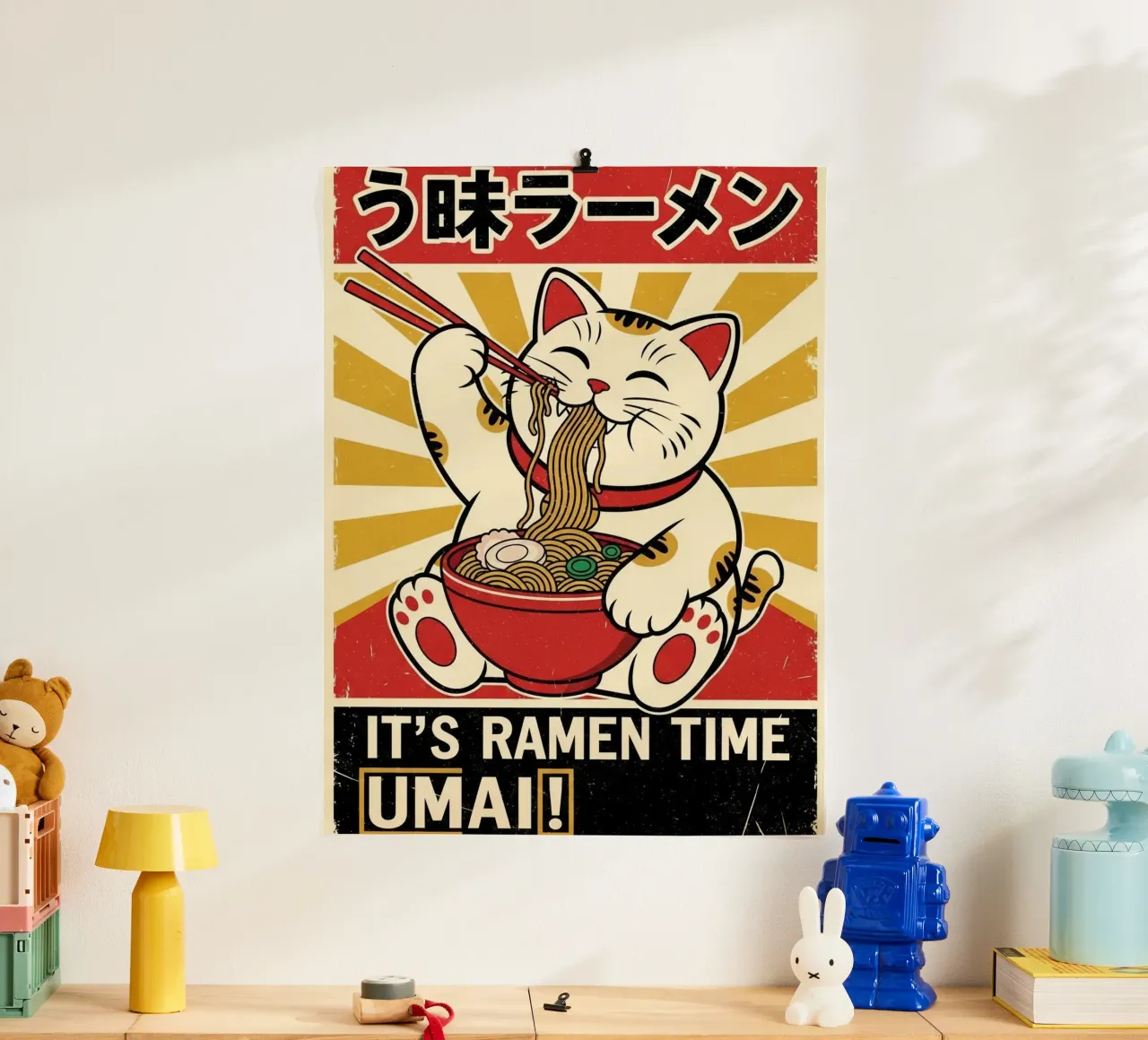 UMAI RAMEN CAT JAPANESE POSTER hahnemühle by Sentinal