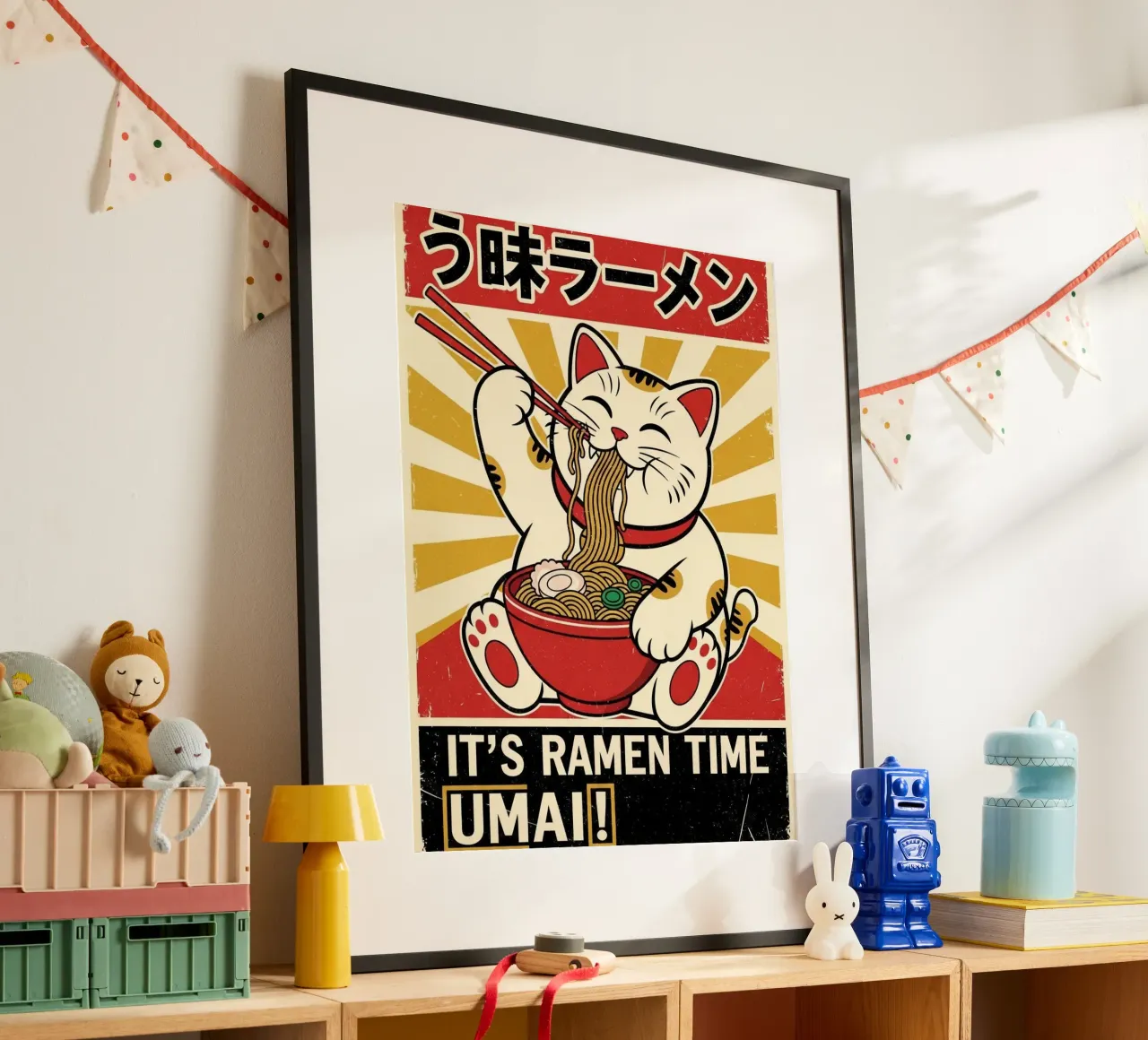 UMAI RAMEN CAT JAPANESE POSTER hahnemühle by Sentinal