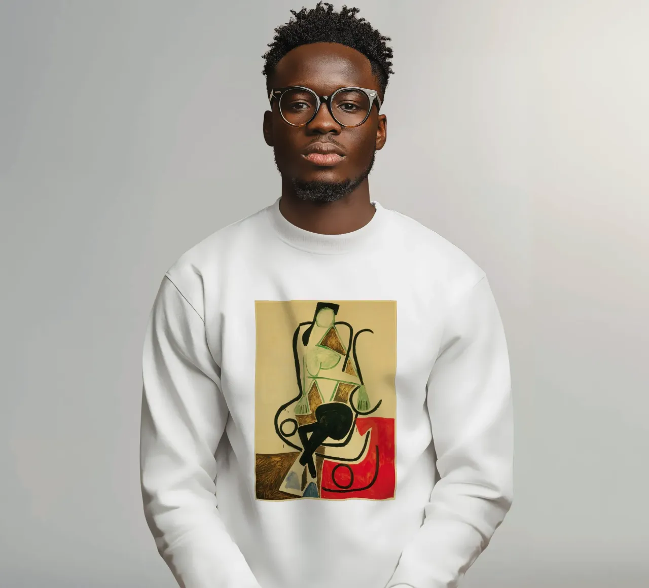 seated figure chair abstract form sweatshirt by Amber Hughes