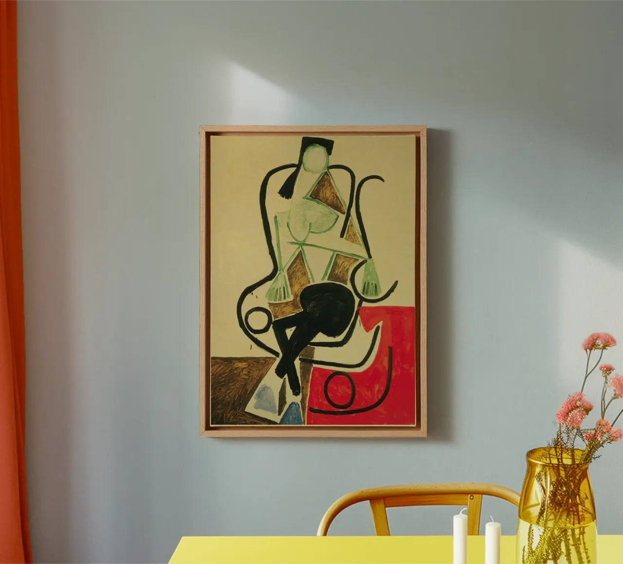 zittende figuur stoel abstracte vorm canvas met Baklijst van Amber Hughes