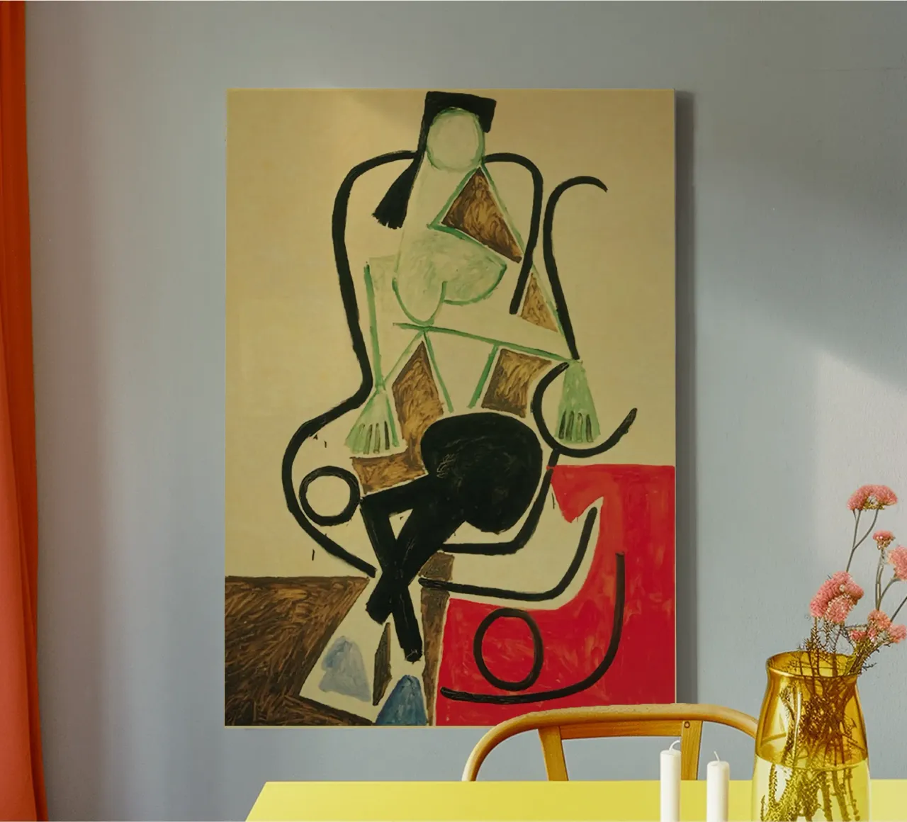 zittende figuur stoel abstracte vorm canvas met Baklijst van Amber Hughes