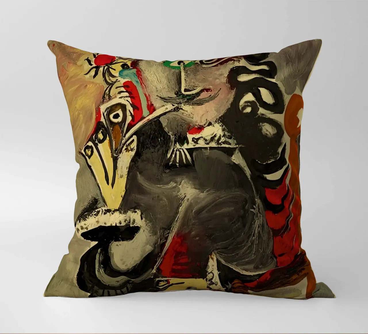 abstract portrait face eye nose mouth decorative cushion by Amber Hughes