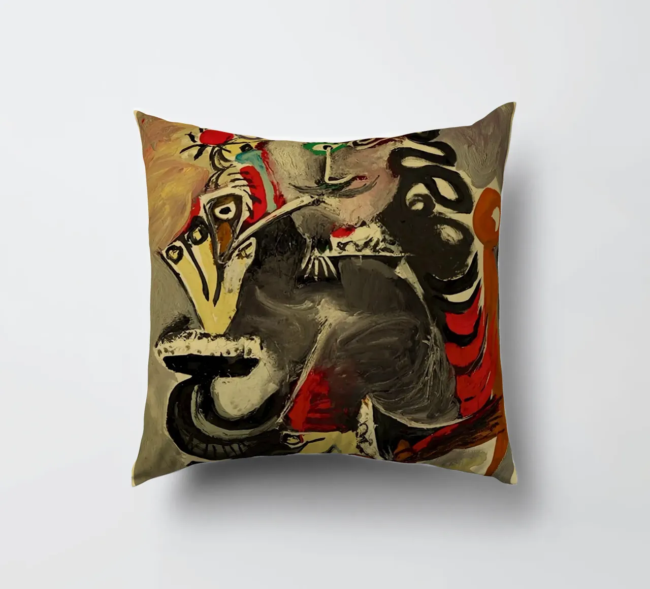 abstract portrait face eye nose mouth decorative cushion by Amber Hughes