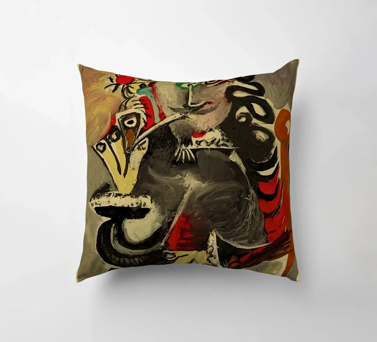 abstract portrait face eye nose mouth decorative cushion by Amber Hughes