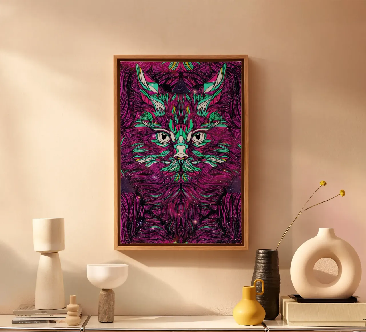 Space Cat canvas met Baklijst van Danny Ivan