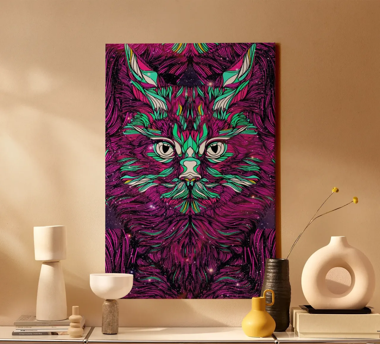 Space Cat canvas met Baklijst van Danny Ivan