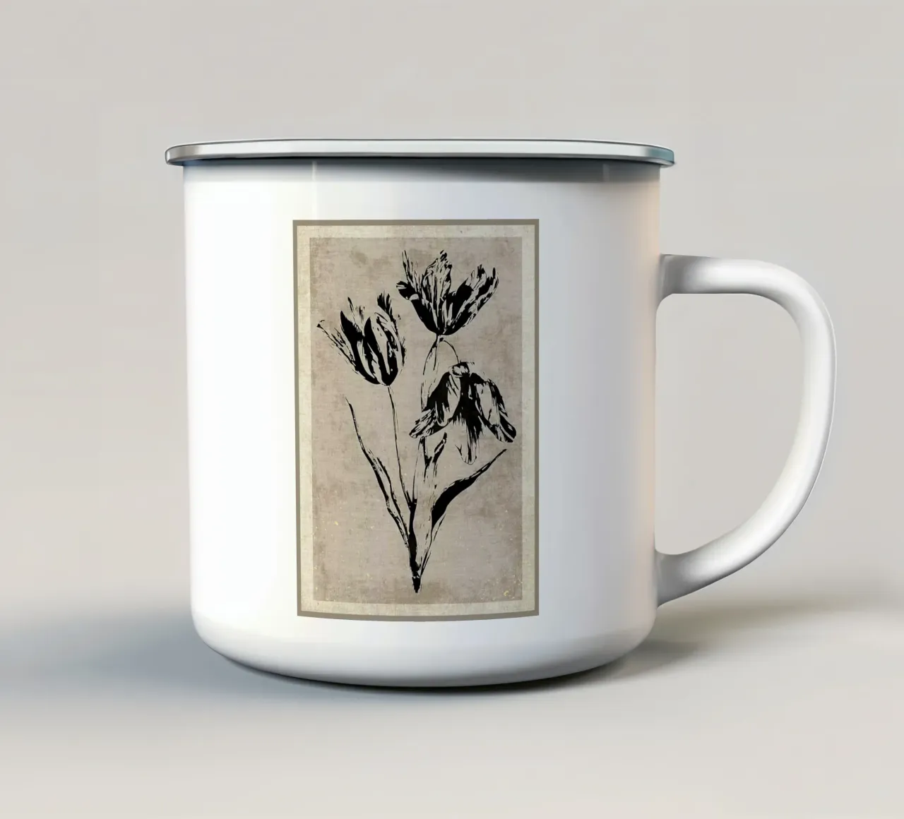 Stampa artistica floreale in bianco e nero tazza in smalto da AnimalFunny