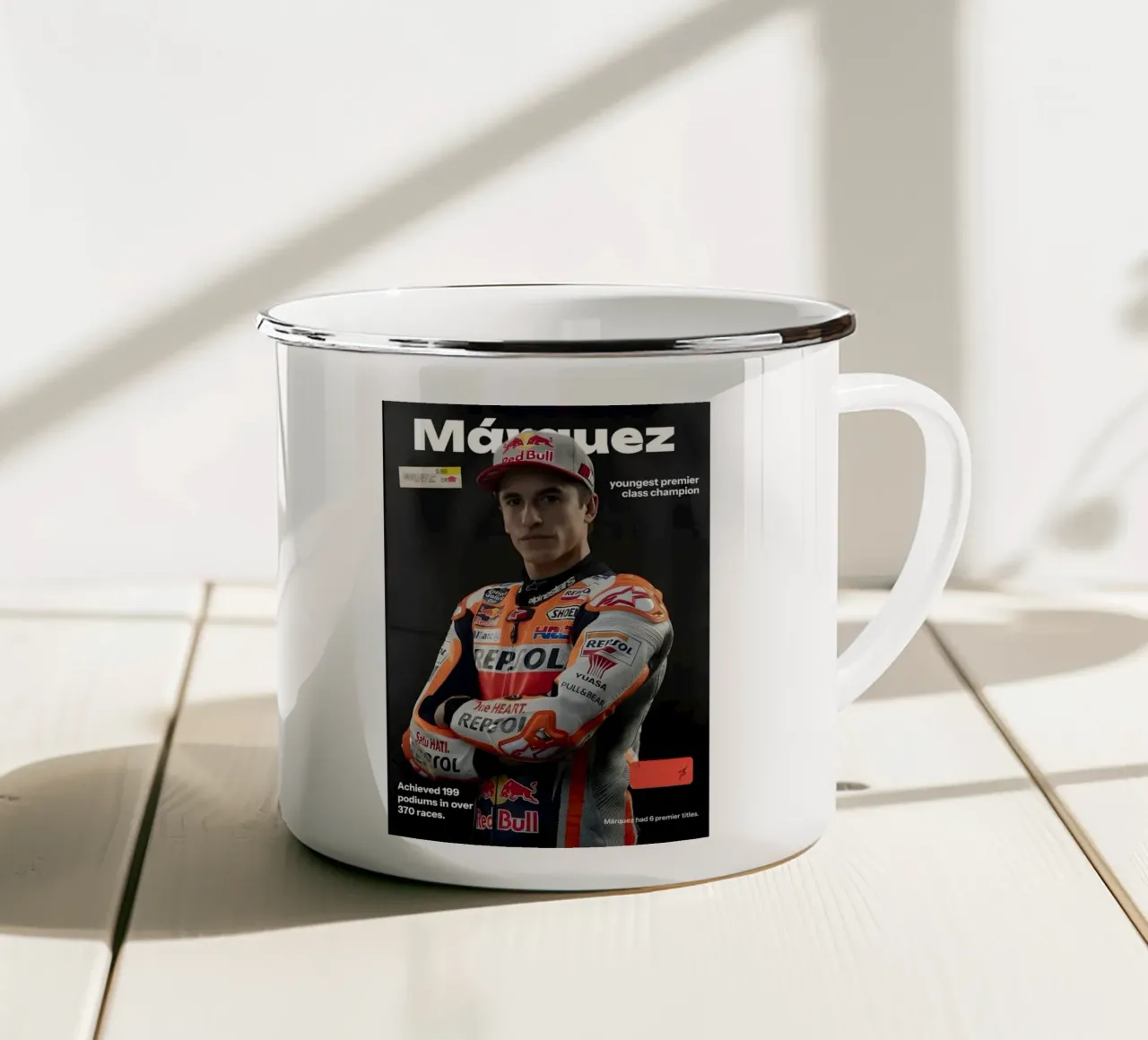 Marquez enamel mug by Low poly art