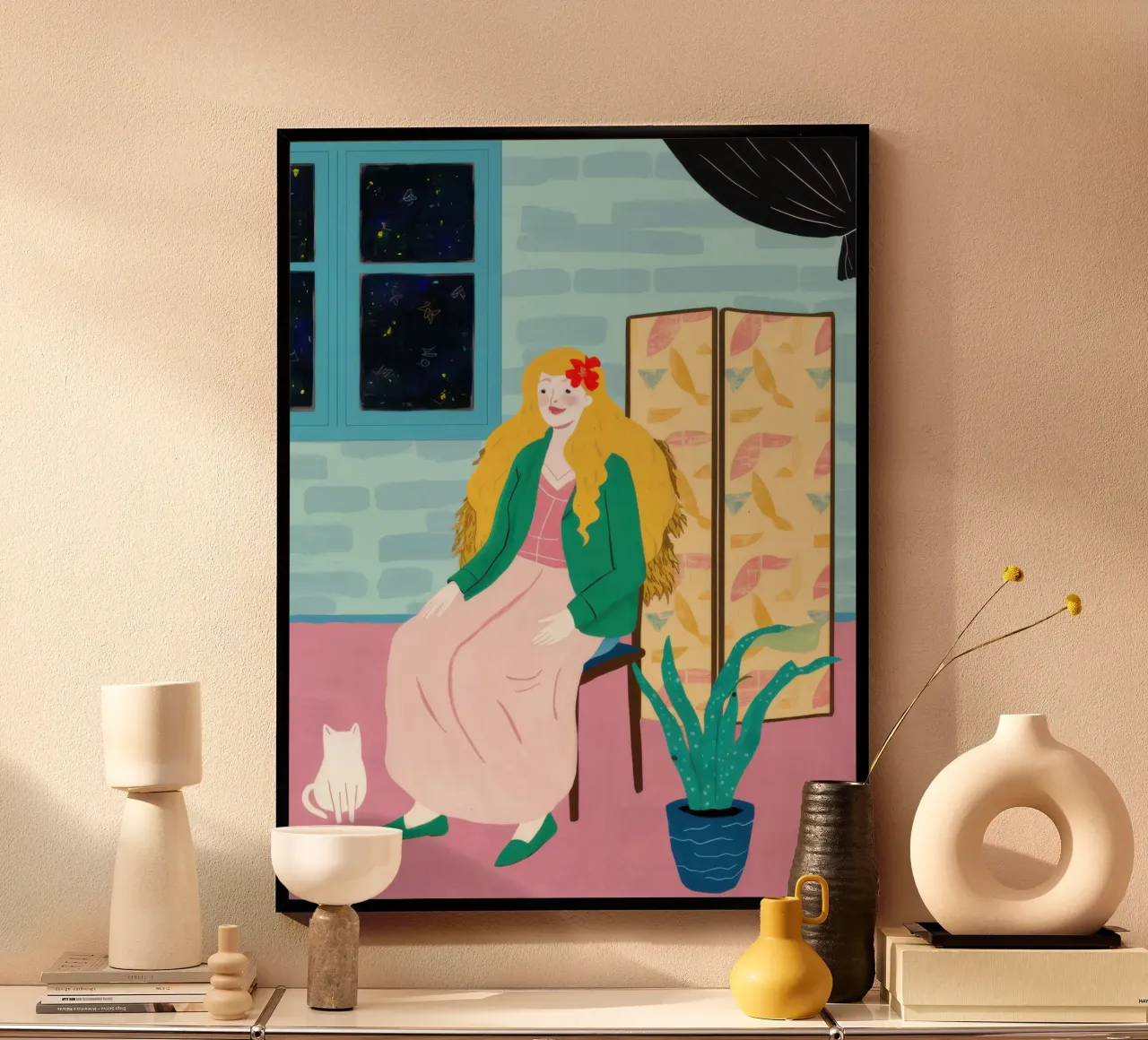 Gezellige raamgenoot poster van Mythy Brush