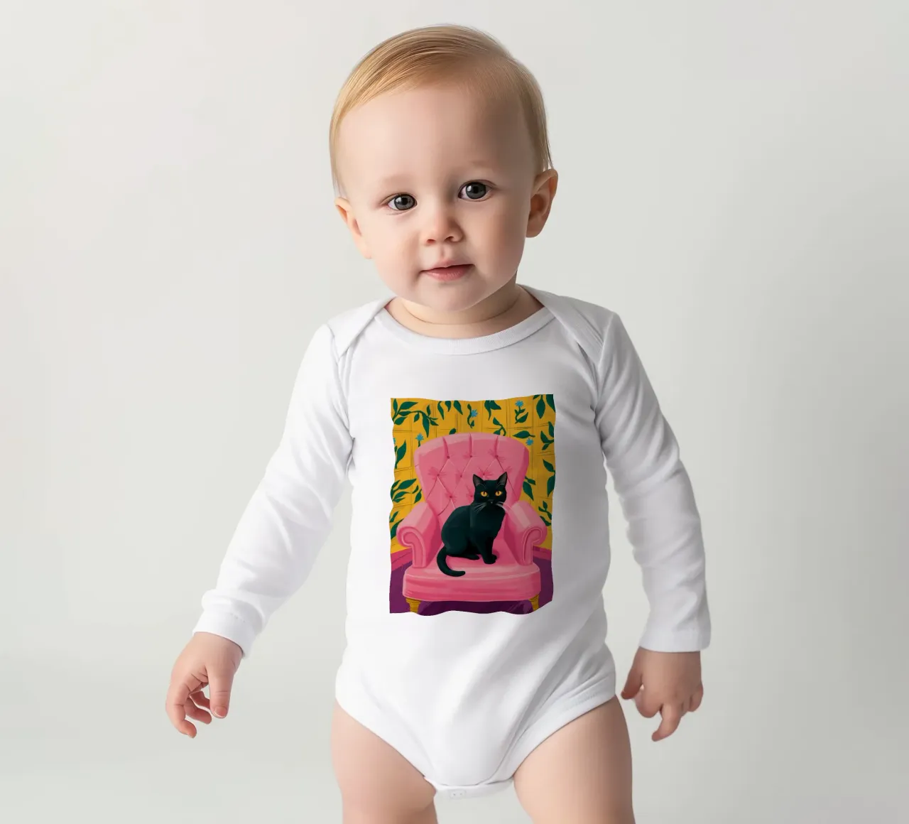 The Pink Throne long-sleeve baby romper by Ink Pulse