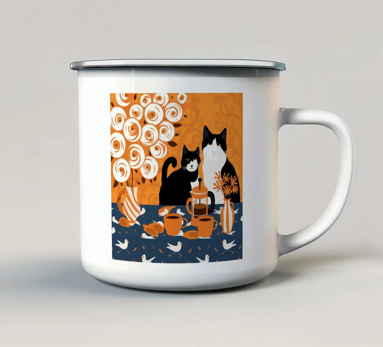 Caffeina Caos felino tazza in smalto da Monuments Fire