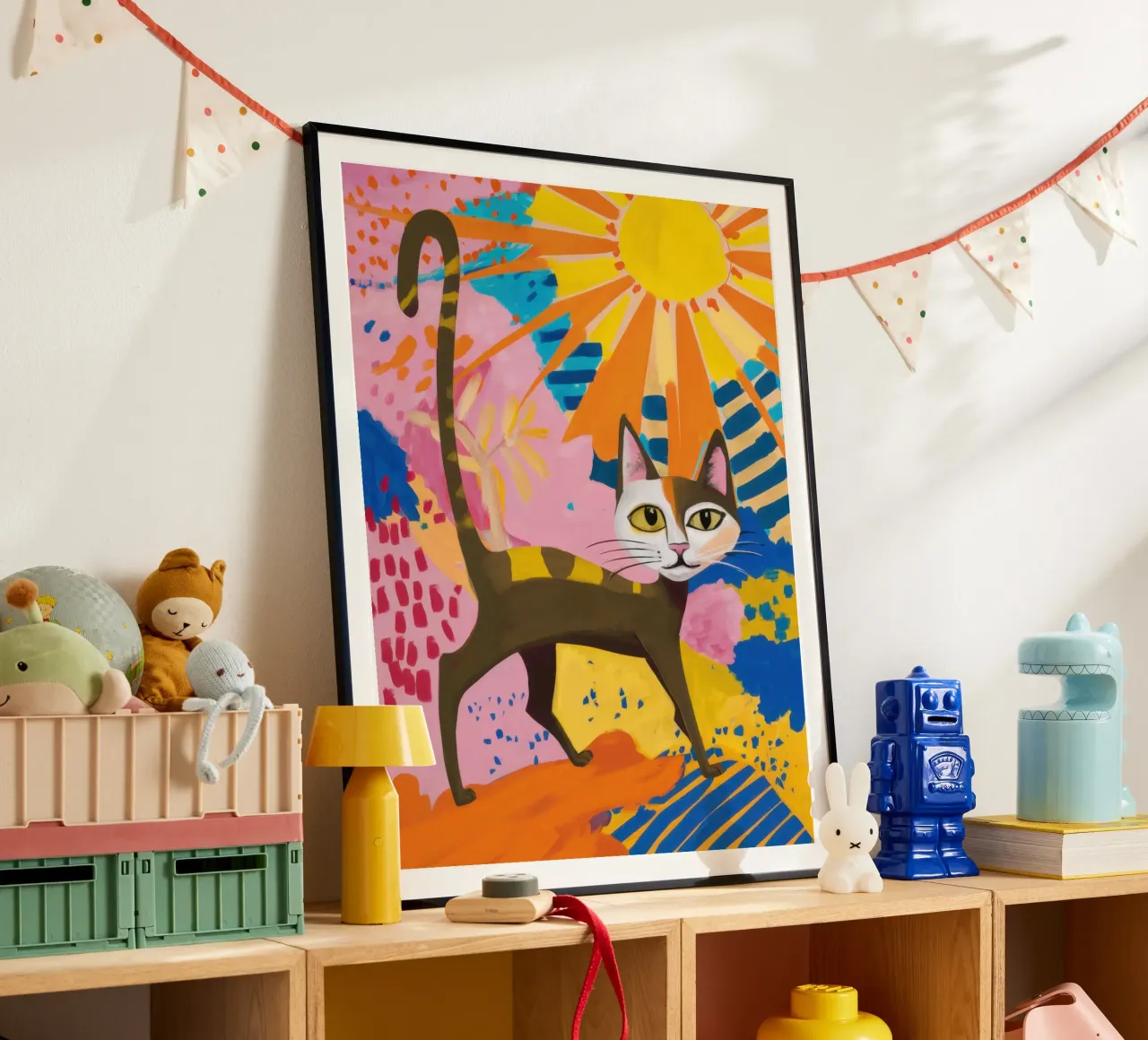 Gatto Solare Promenade poster con telaio in legno da Monuments Fire