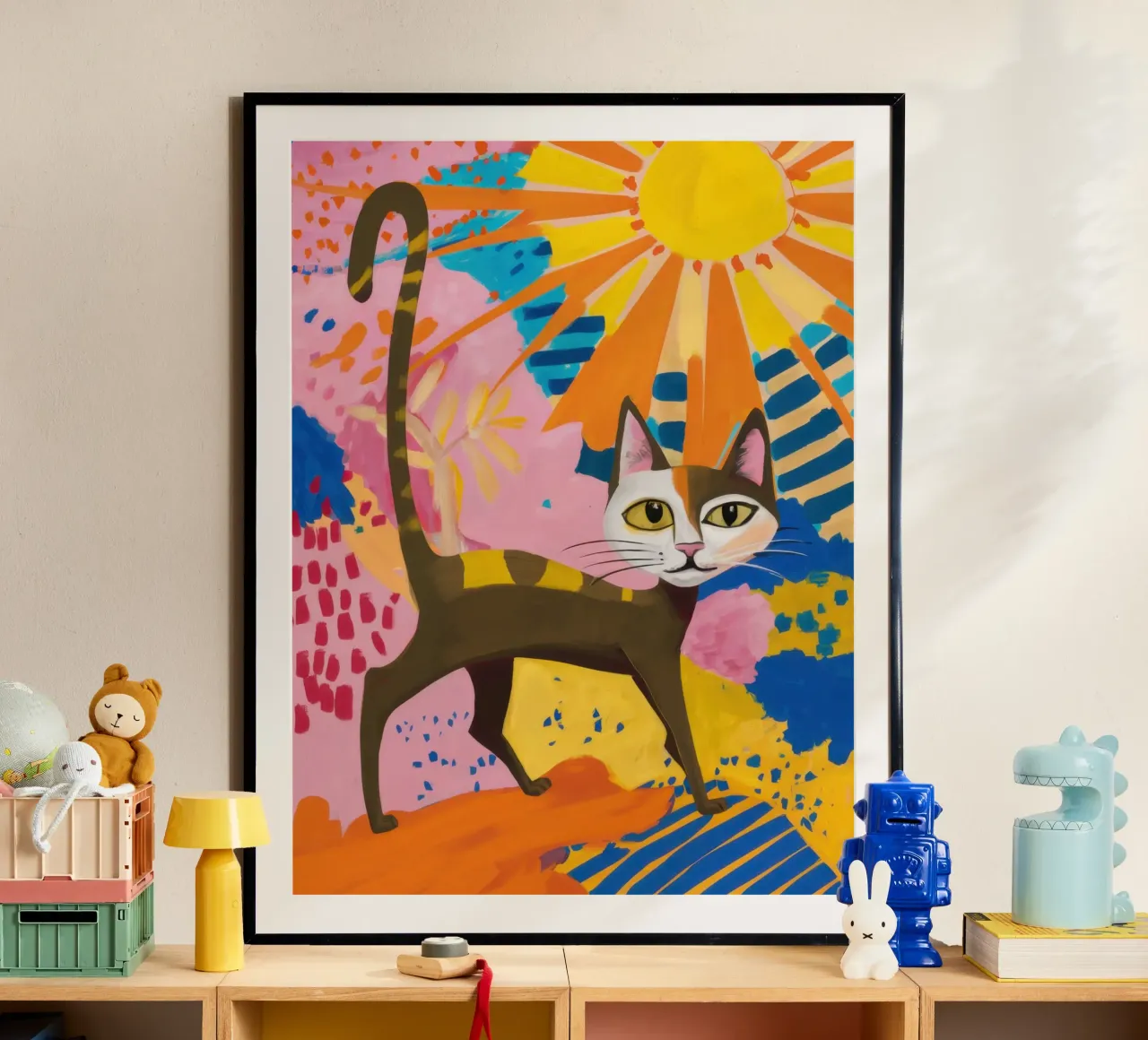 Gatto Solare Promenade poster con telaio in legno da Monuments Fire