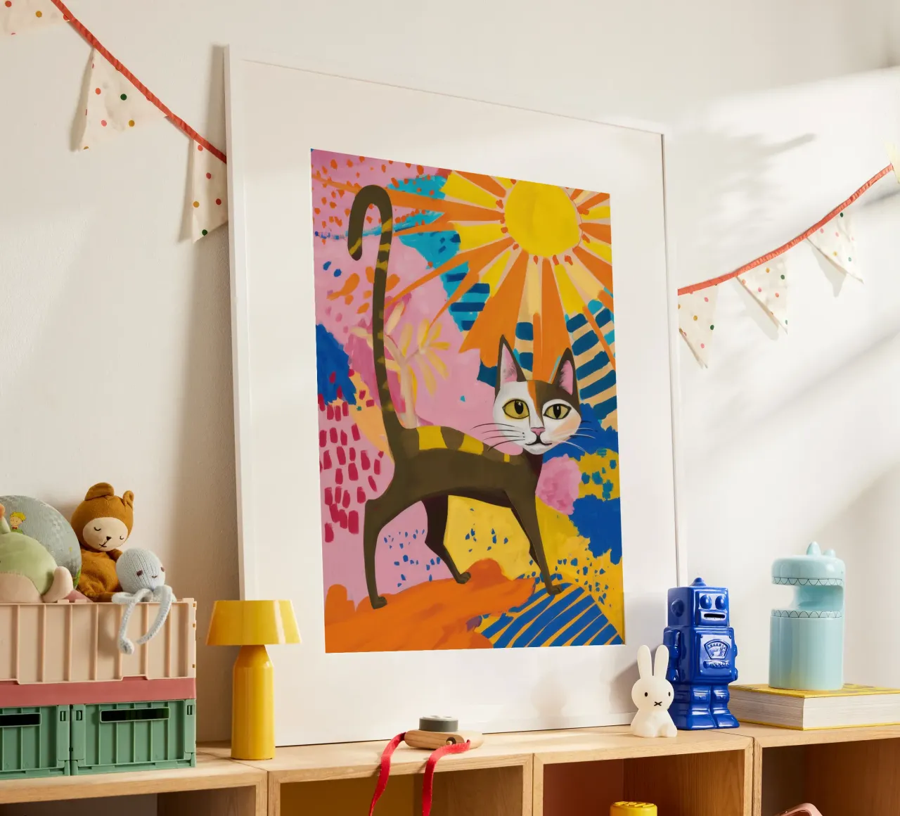 Gatto Solare Promenade poster con telaio in legno da Monuments Fire