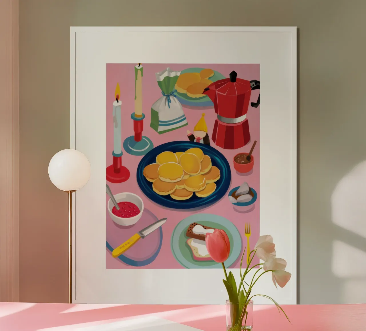 Mattina Moka rossa poster con telaio in plastica da Mythy Brush