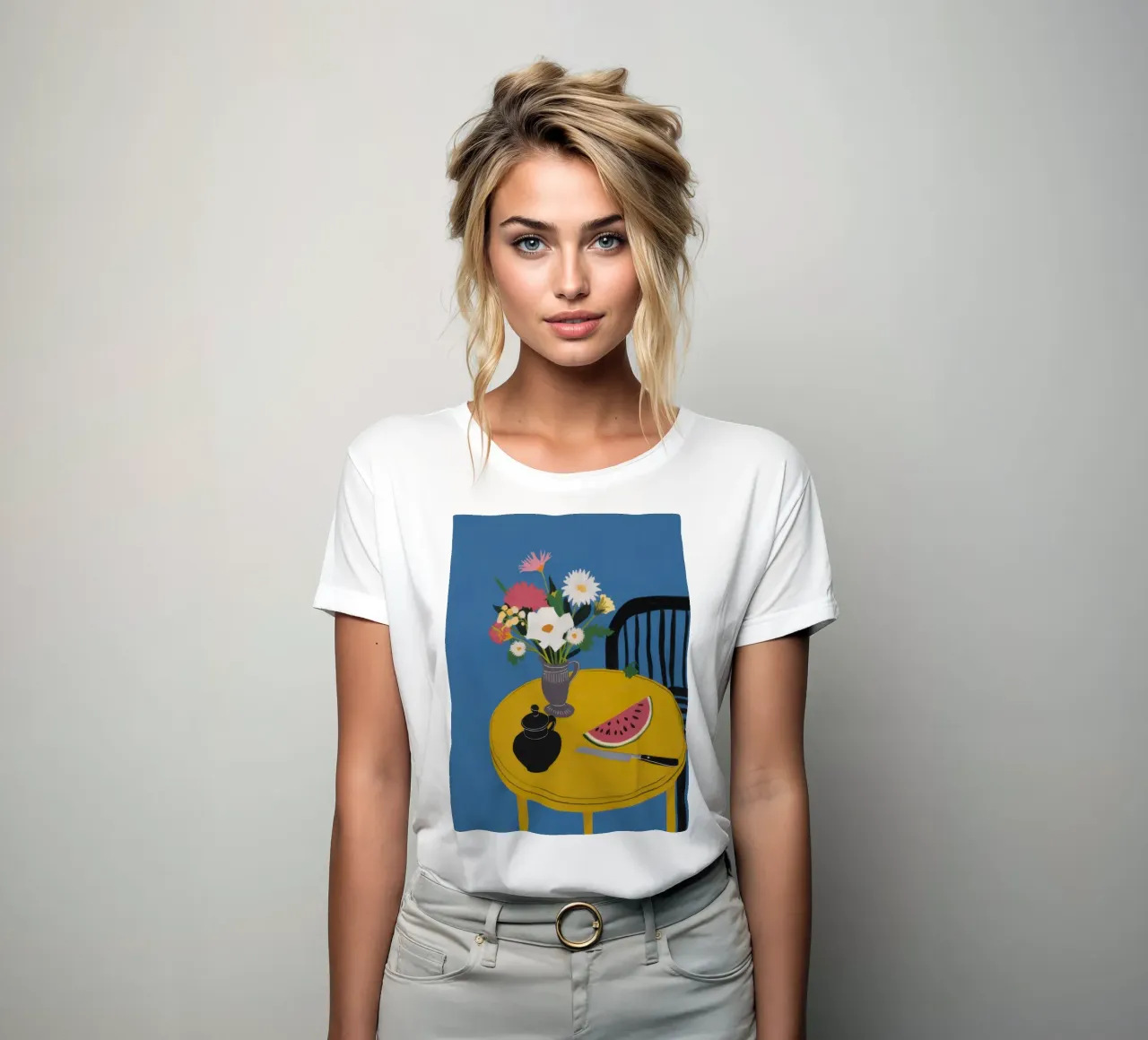 Seaside Watermelon Repose women's fitted t-shirt by Rain Balance