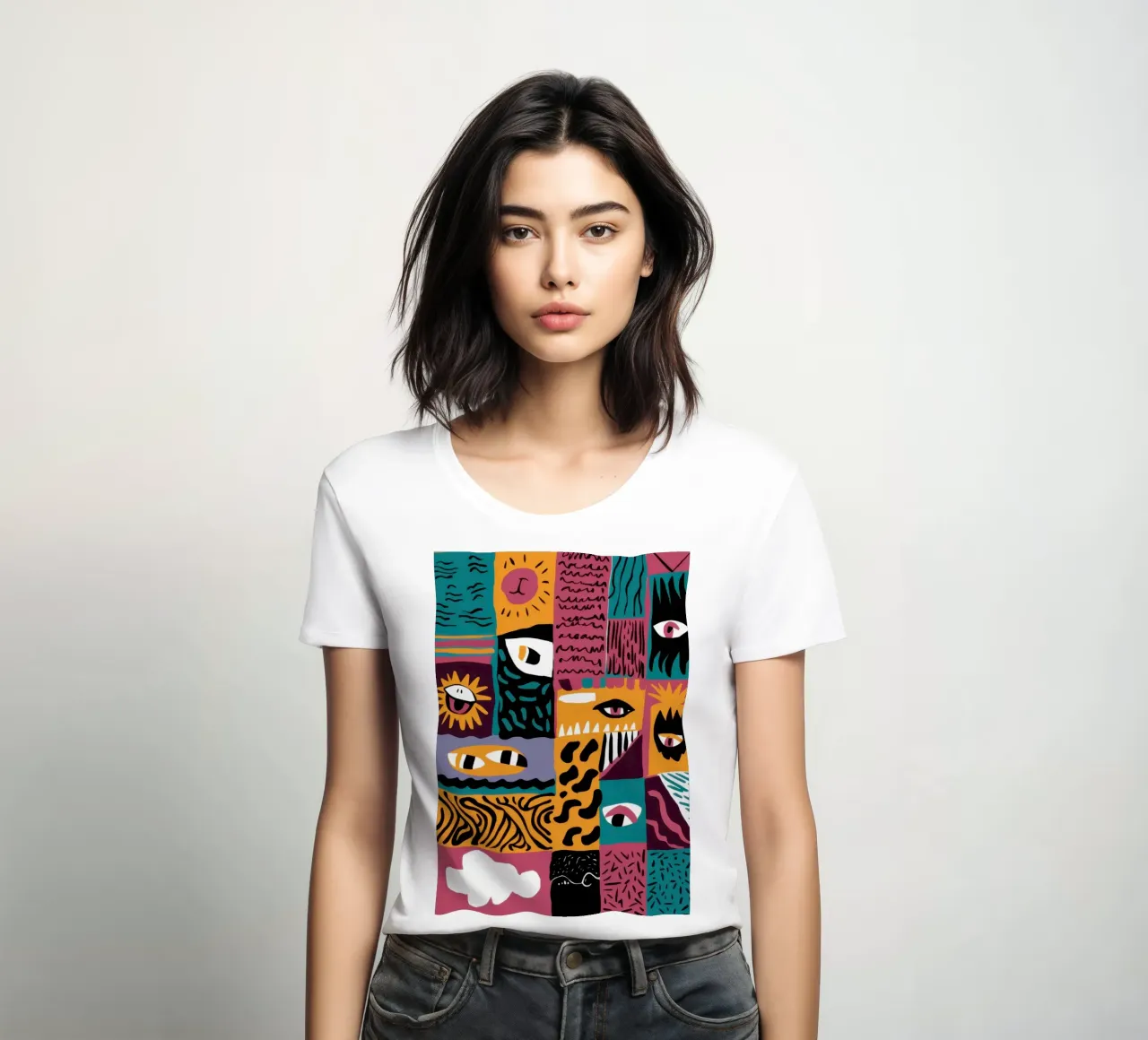 Patchwork Abstracto Primal camiseta de mujer de Flock Reverie