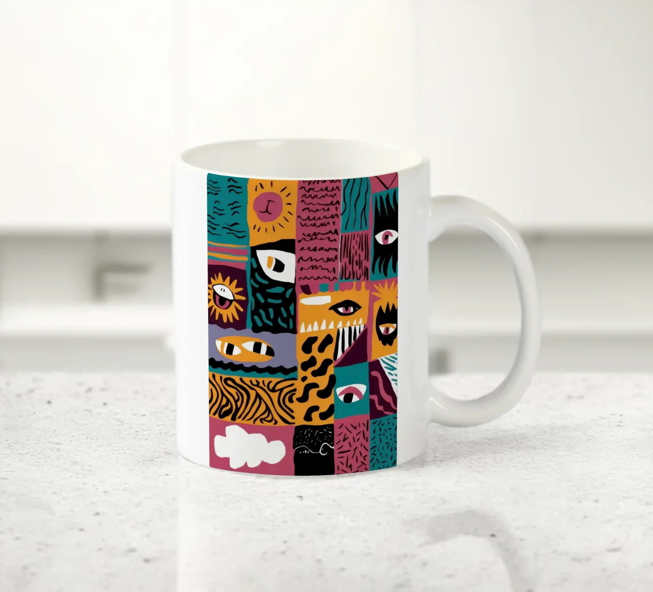 Patchwork astratto Primal tazza in ceramica da Flock Reverie