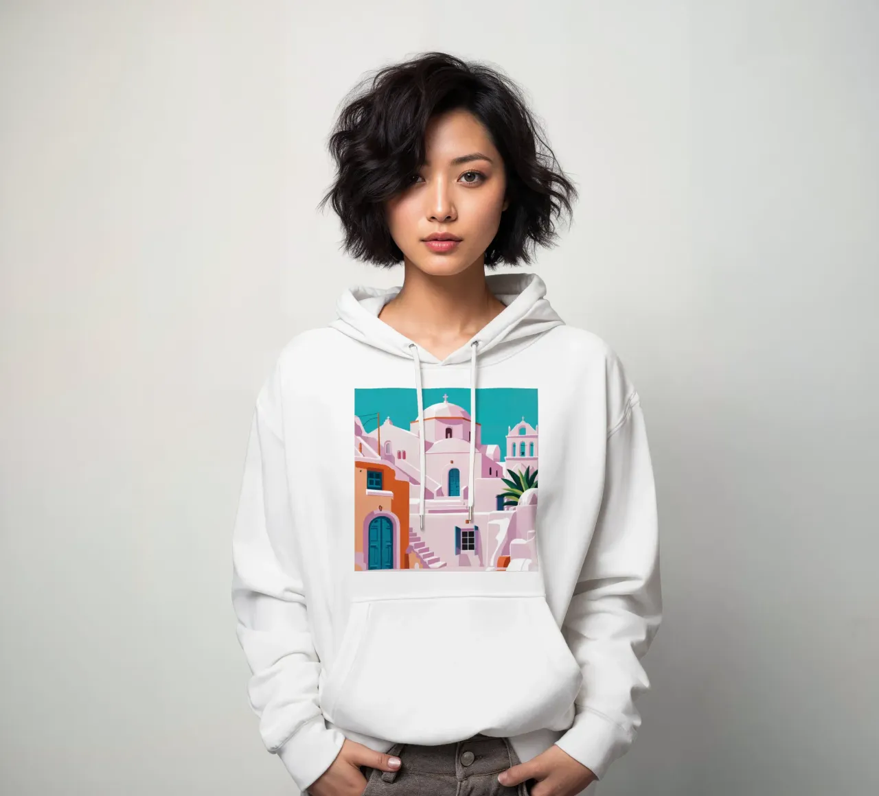 Santorini in Bloom felpa con cappuccio da Ink Pulse