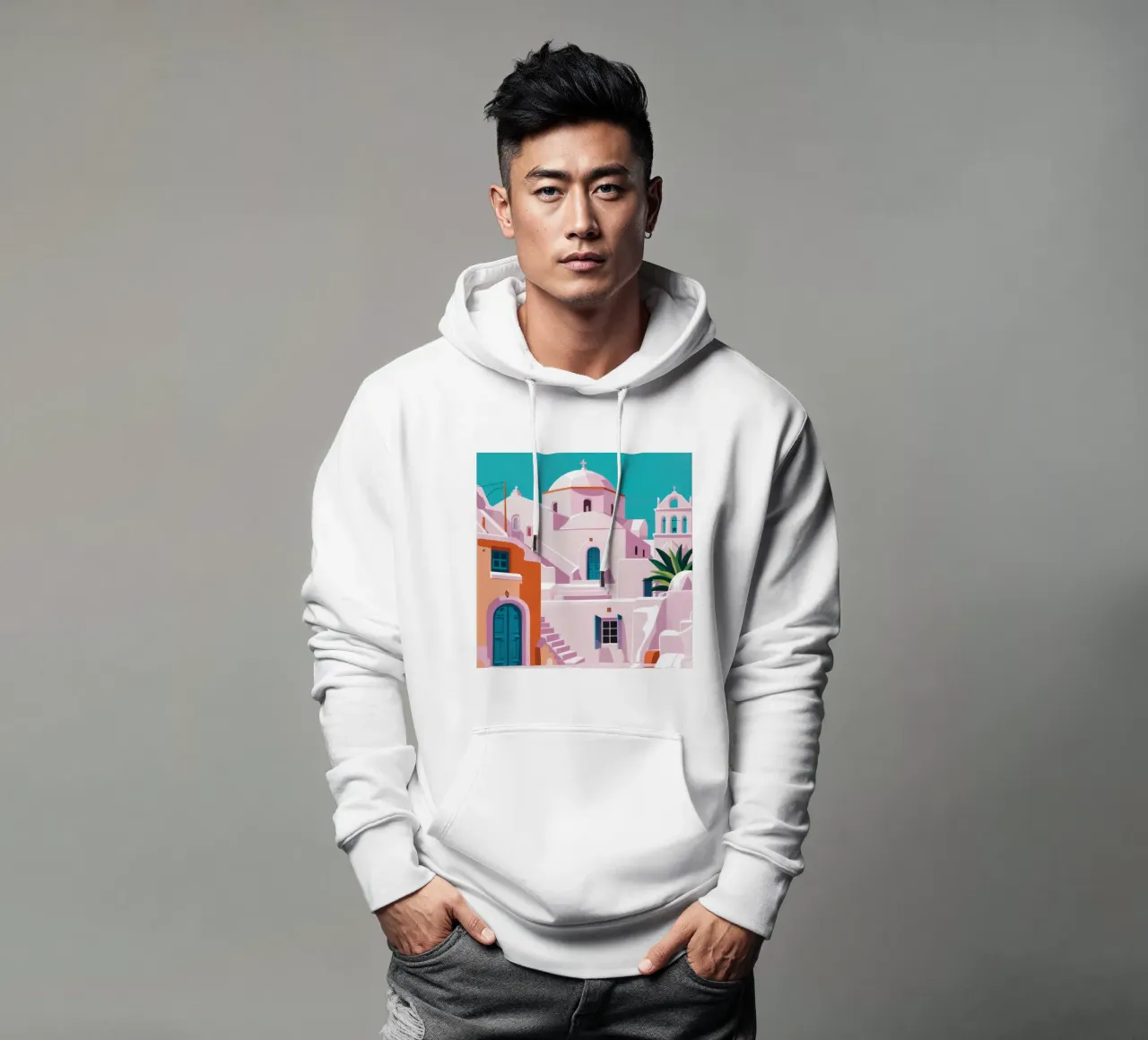 Santorini in Bloom felpa con cappuccio da Ink Pulse