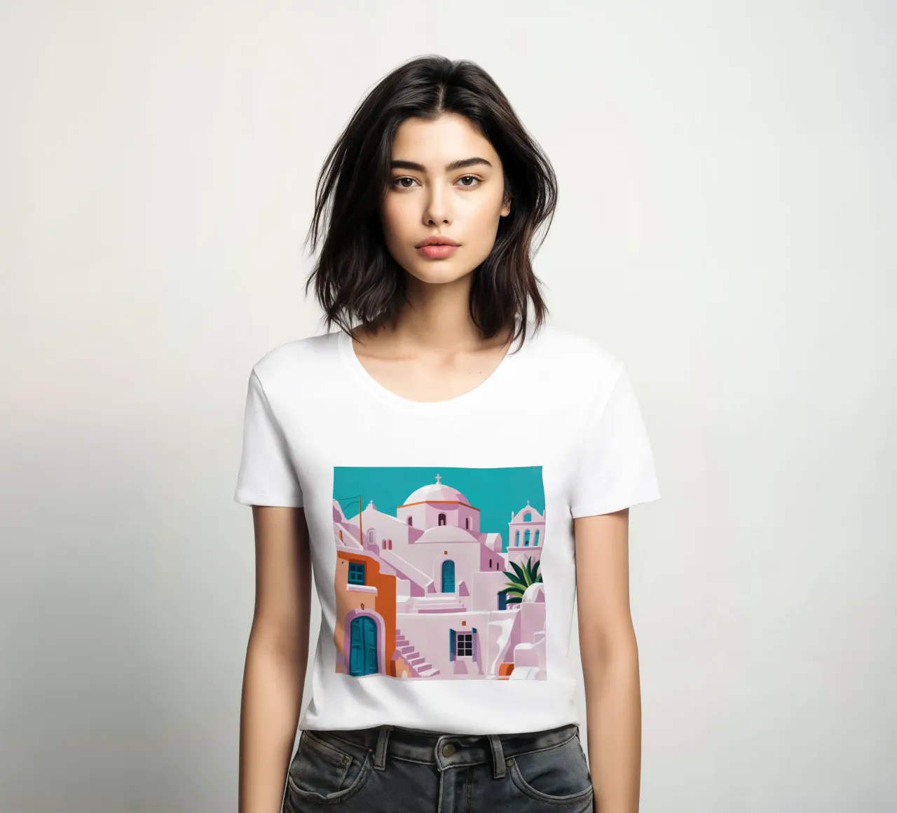 Santorini in Bloom t-shirt da donna da Ink Pulse